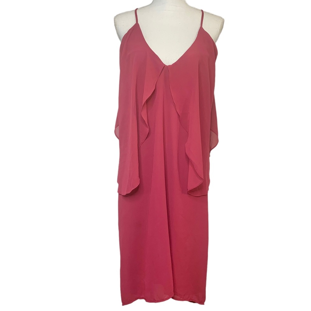 SOLEMIO Chiffon Midi Dress w/ Ruffles Sz L